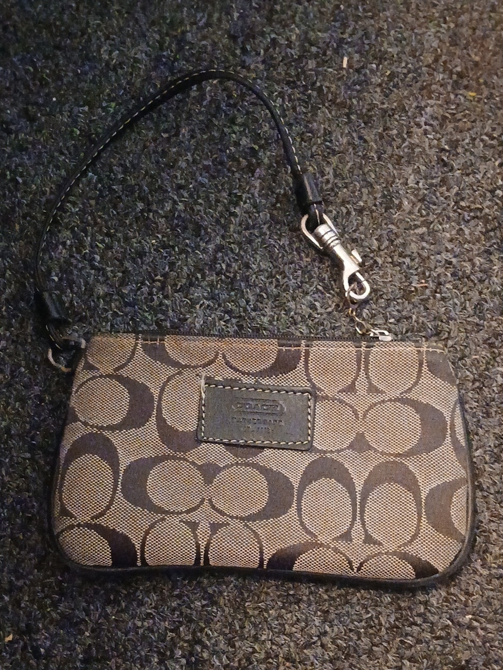 Coach Brown Signature Canvas Wristlet with Black Trim